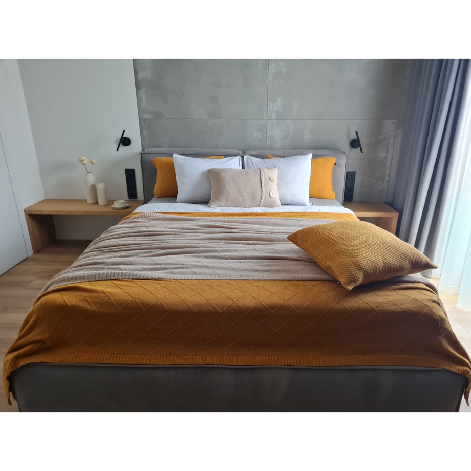 Narzuta romby musztardowa, 220 x 240 cm, La Manta