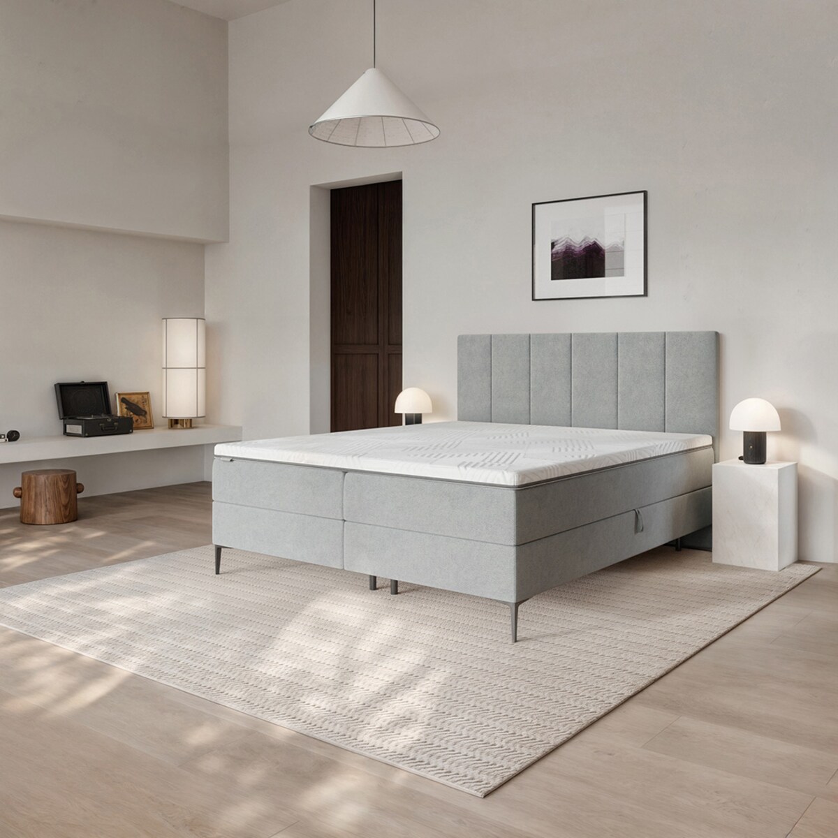 Mesonica Łóżko Kontynentalne Bufo, szare 160x200, Materac nawierzchniowy 160x200 wys: 5 cm