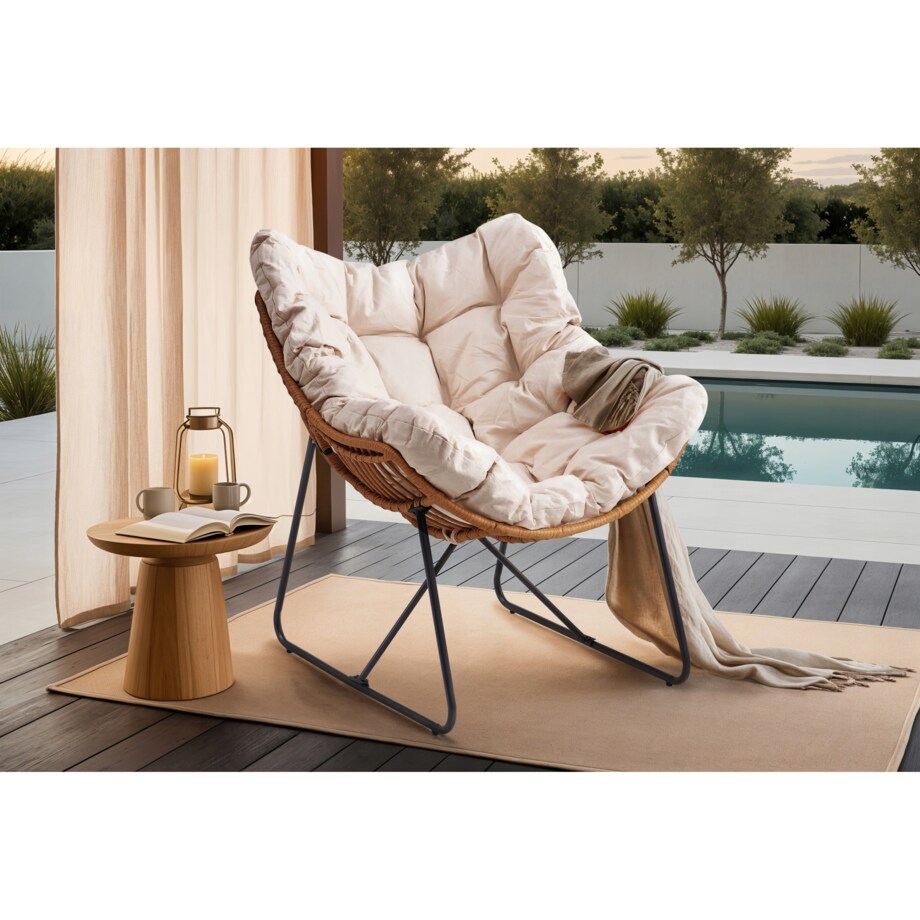 Fotel Ogrodowy Wypoczynkowy Kubełkowy Do Salonu Na Taras Balkon FIN Beż