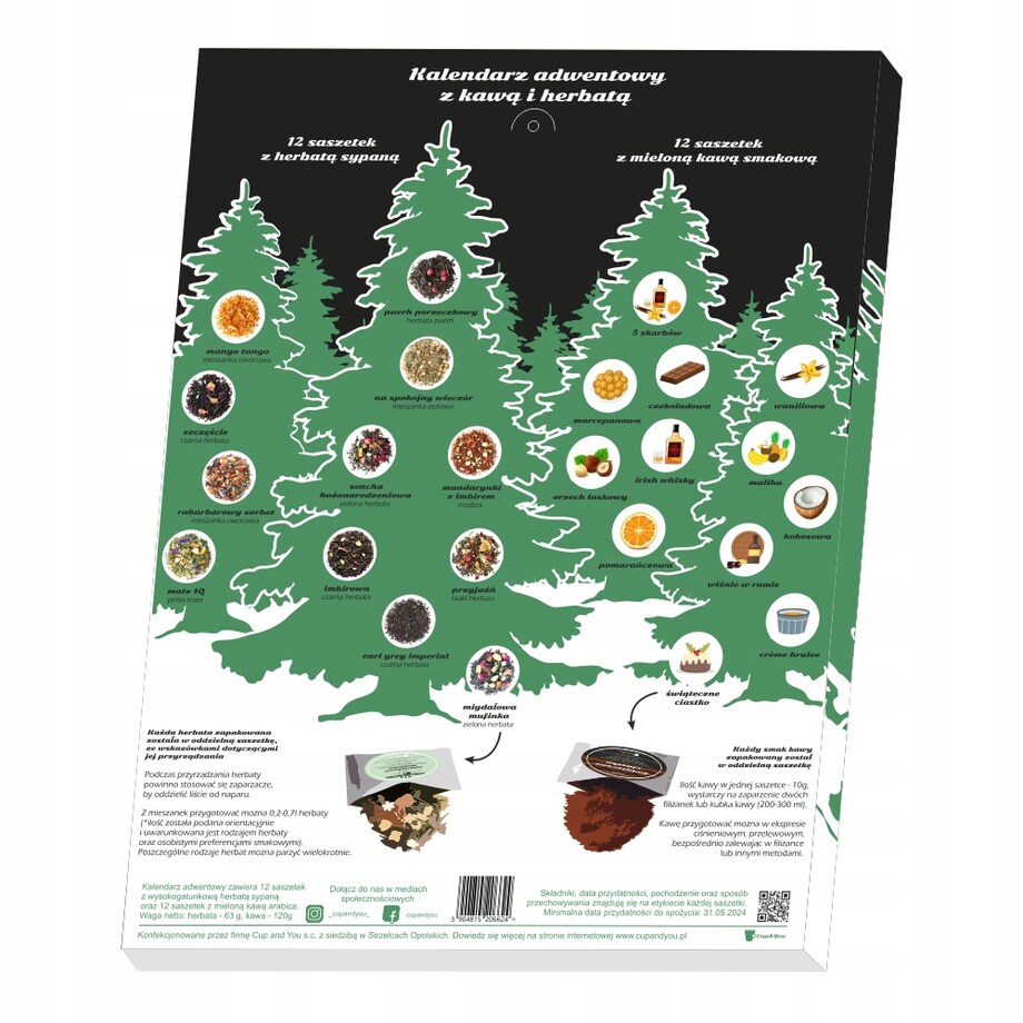 KALENDARZ ADWENTOWY Z KAWĄ I HERBATĄ 2025 - 24 RÓŻNE SMAKI NA KAŻDY DZIEŃ - PREZENT UPOMINEK NA ŚWIĘTA MIKOŁAJA DLA KOBIETY MĘŻCZYZNY FACETA