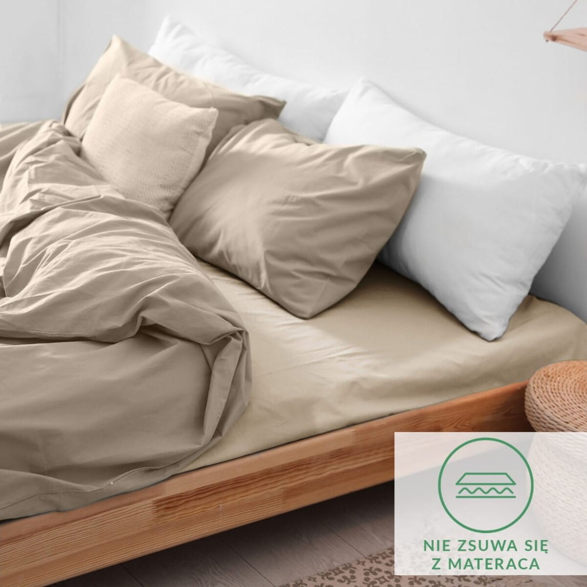 Prześcieradło flanela z gumką 160x200 kolor jasny beż