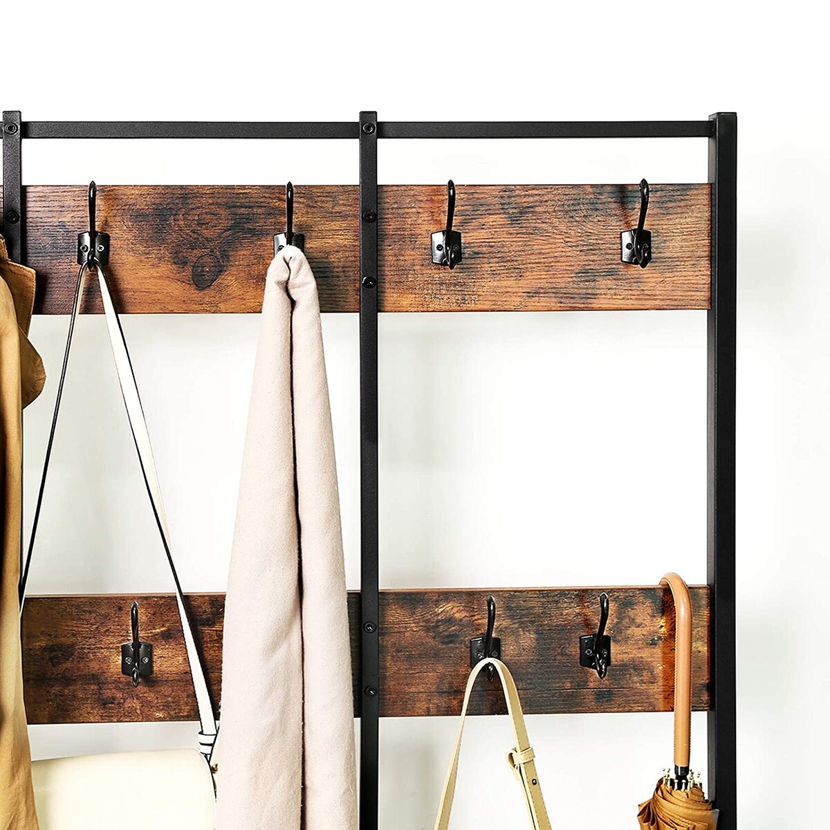 Wieszak Stojak Na Ubrania 100X40X186 Cm Rustykalny Brąz, Czarny