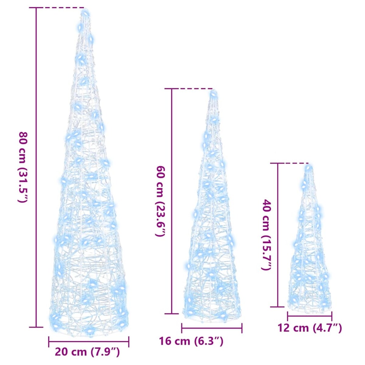 vidaXL Choinka z 90 diodami LED 3 pcs Zimna biel 20 x 20 x 80 cm Akryl