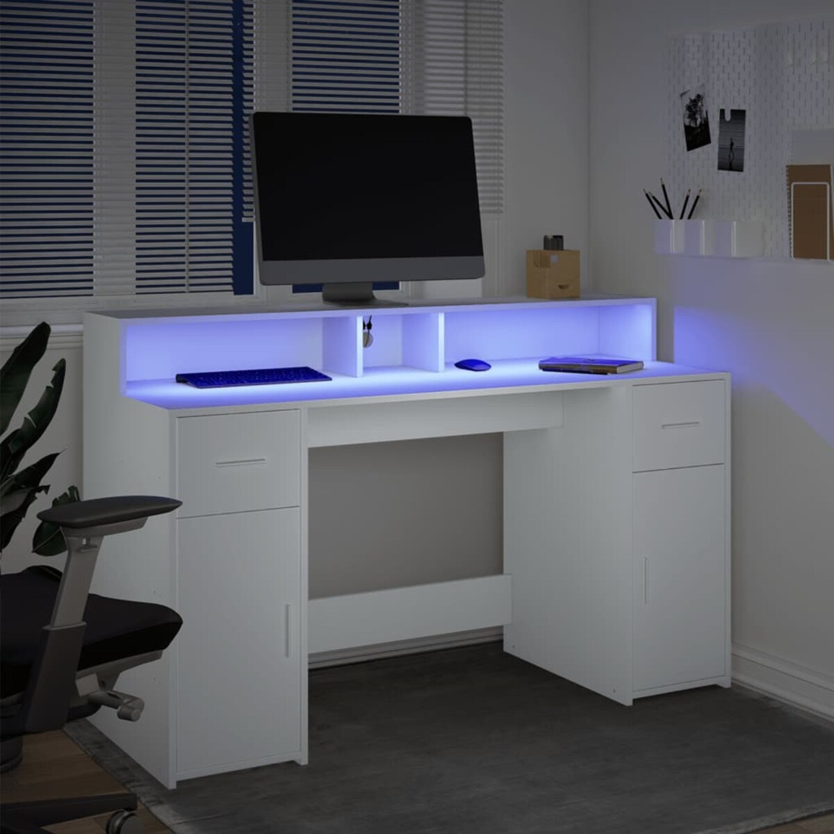 vidaXL Biurko z podświetleniem LED, białe, 140x55x91 cm