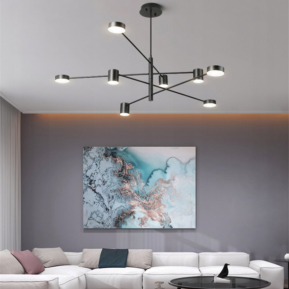 Lampa Sufitowa Nowoczesna Czarna 8-Ramienna Led