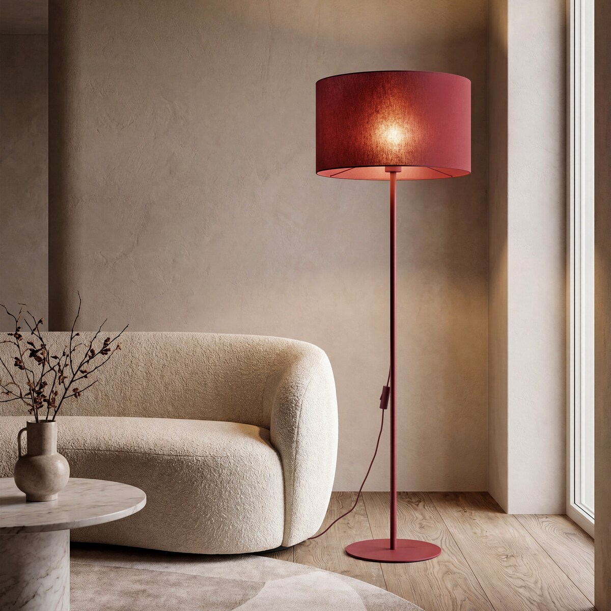Lampa Stojąca Tk Lighting Dalum Burgundowa Bordowa Podłogowa 1Xe27 Abażur 50Cm, Wysokość 151Cm