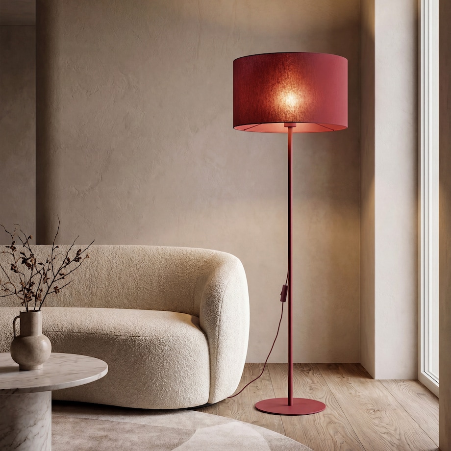 Lampa Stojąca Tk Lighting Dalum Burgundowa Bordowa Podłogowa 1Xe27 Abażur 50Cm, Wysokość 151Cm