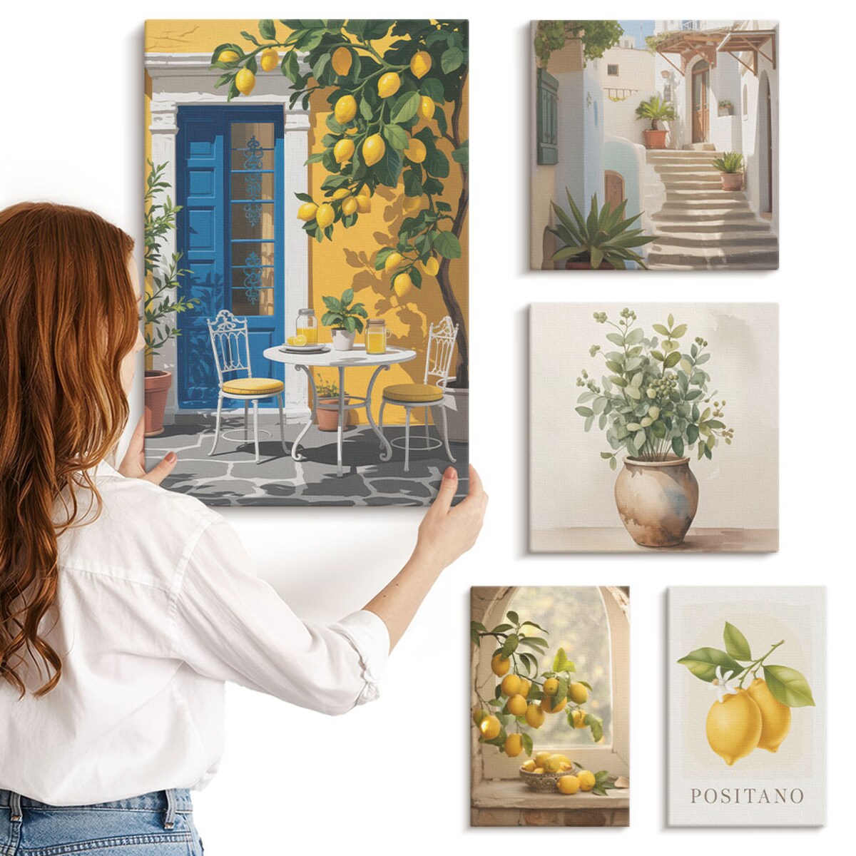 Zestaw 5 obrazów na płótnie - Cytrusowe inspiracje w stylu prowansalskim - żółty