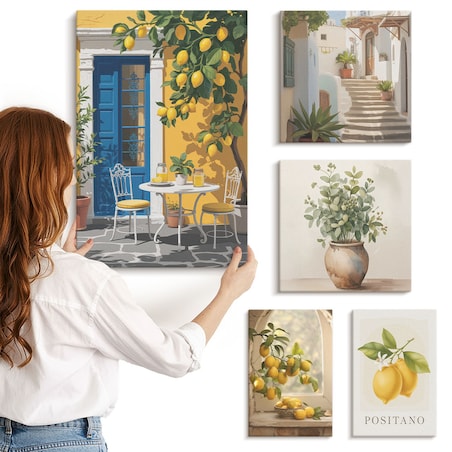 Zestaw 5 obrazów na płótnie - Cytrusowe inspiracje w stylu prowansalskim - żółty