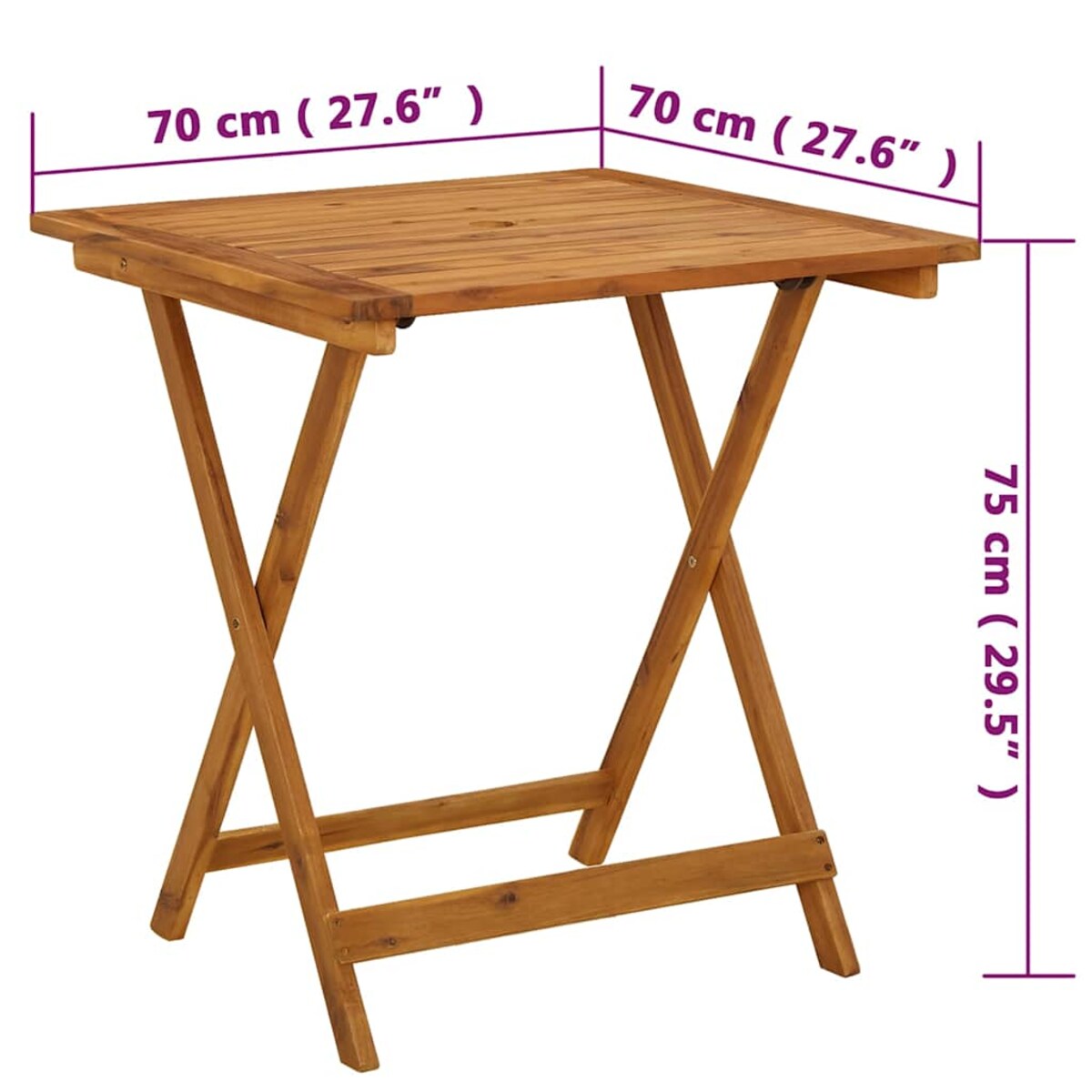 vidaXL Składany stół ogrodowy, 70 x 70 x 75 cm, lite drewno akacjowe