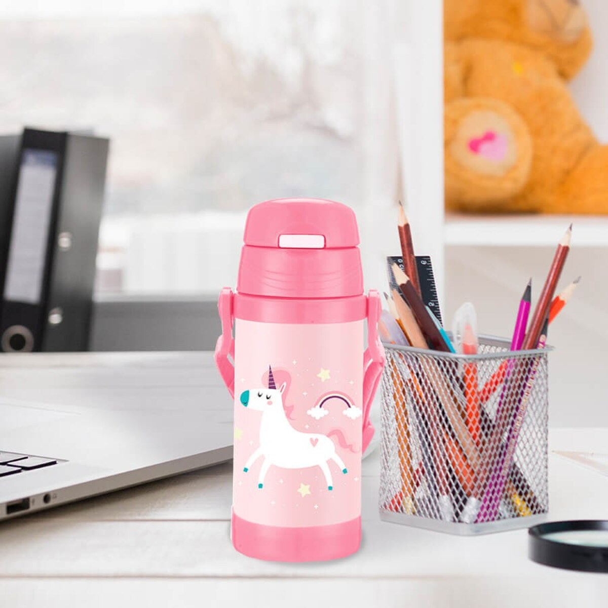 Kubek termiczny dla dzieci dziecka ze słomką 350ml jednorożec MAESTRO MR-1640-35-C