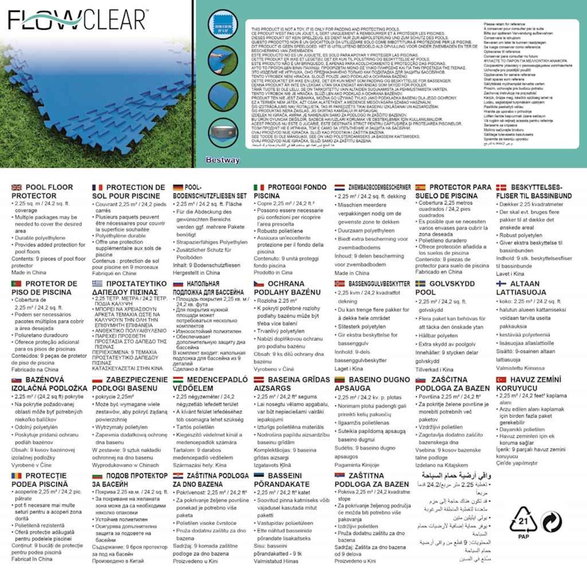 Bestway Mata ochronna pod basen, 8 szt., niebieska, 58220