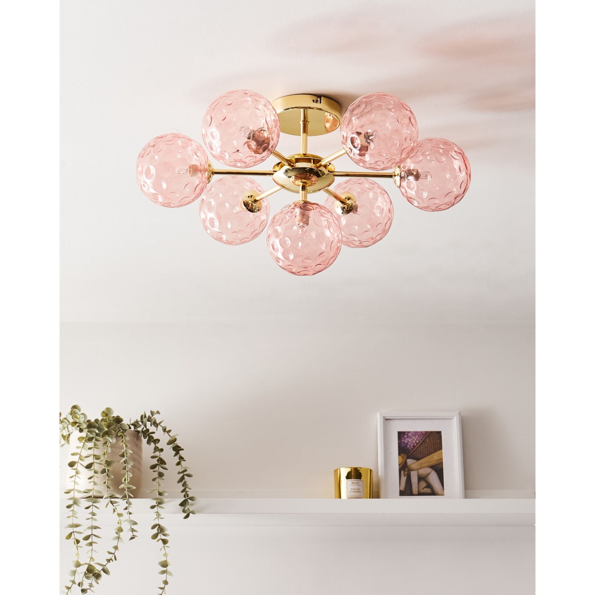 Lampa 7-punktowa szklana różowa ANADYR