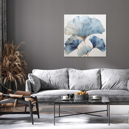 OBRAZ MIŁORZĄB ELEGANCKI ZŁOTO TURKUS NA PŁÓTNIE DO SYPIALNI SALONU 80x80