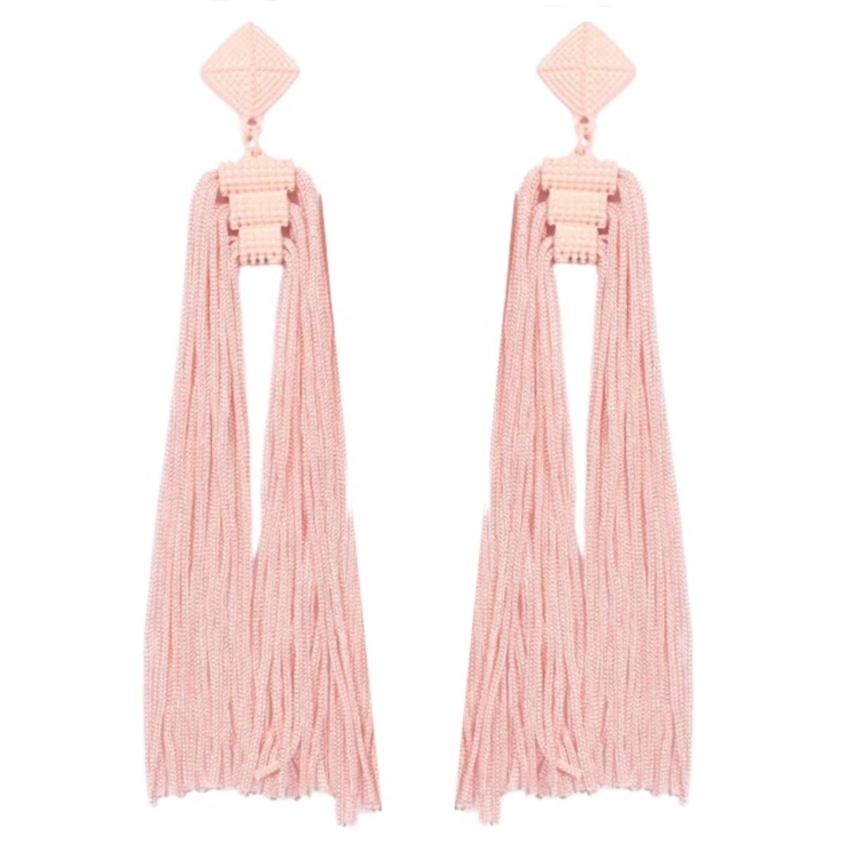 Długie wiszące pastelowe kolczyki SZNURKI z materiału różowe łososiowe