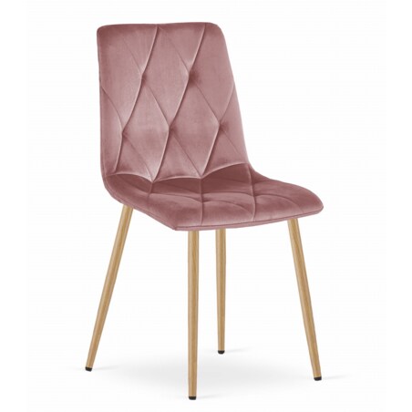 Krzesło Do Jadalni Kuchni Salonu Libra - Różowy Aksamit / Nogi Kolor Drewna X 3