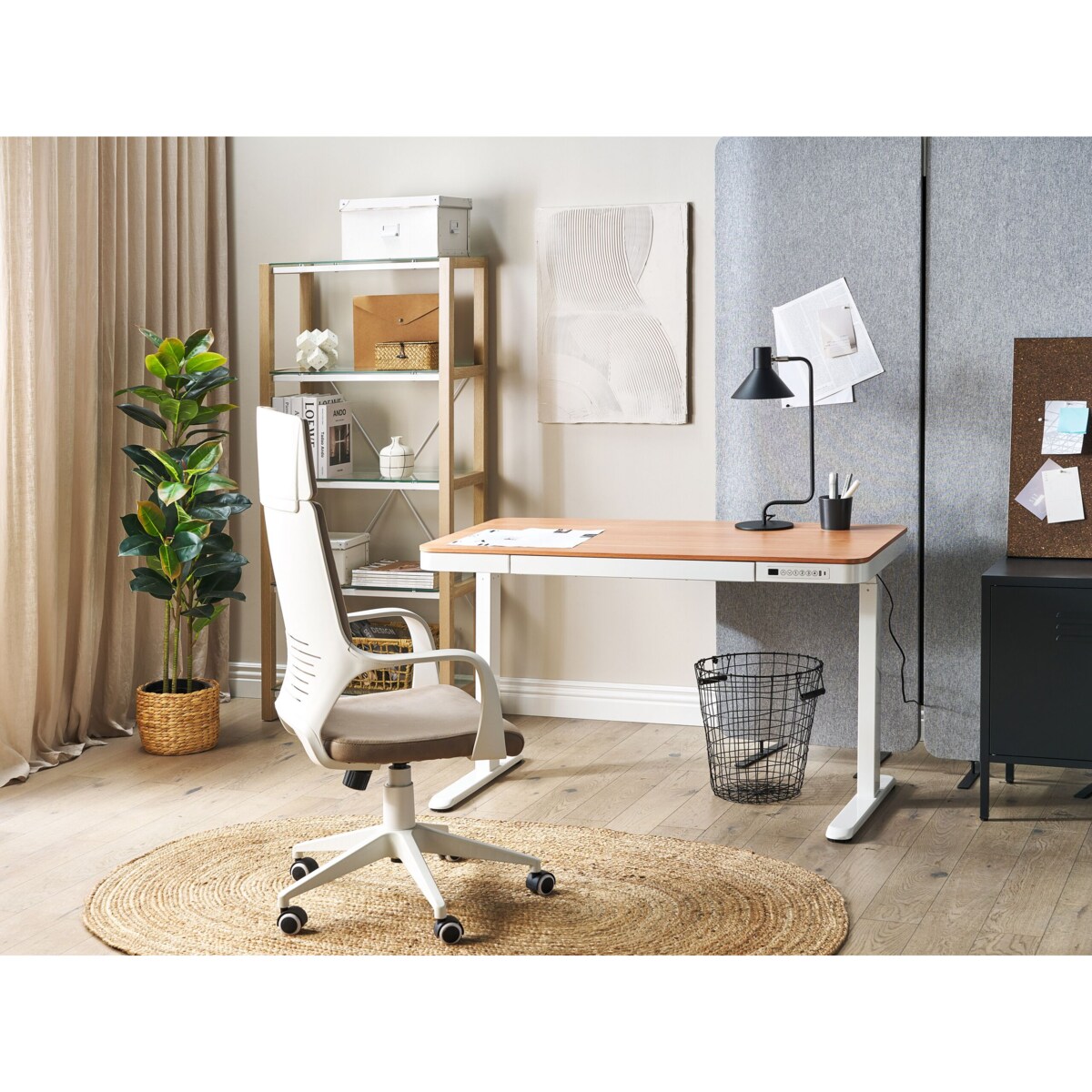 Biurko regulowane elektrycznie KENLY Brązowy/ biały 120 cm 60 cm Z portem USB