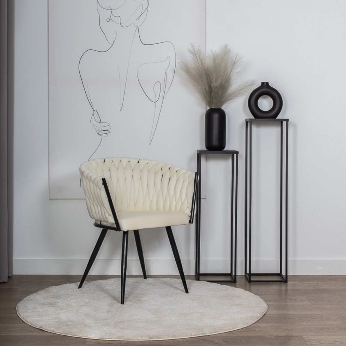 Krzesło tapicerowane do salonu glamour welurowe plecione beżowe