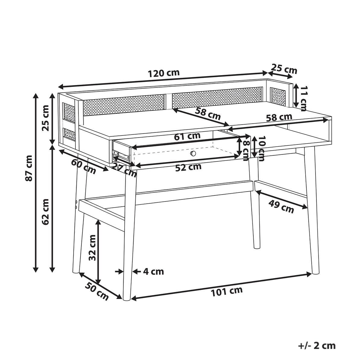 Biurko z nadstawką NOVEN 120 cm 60 cm Jasnobrązowy