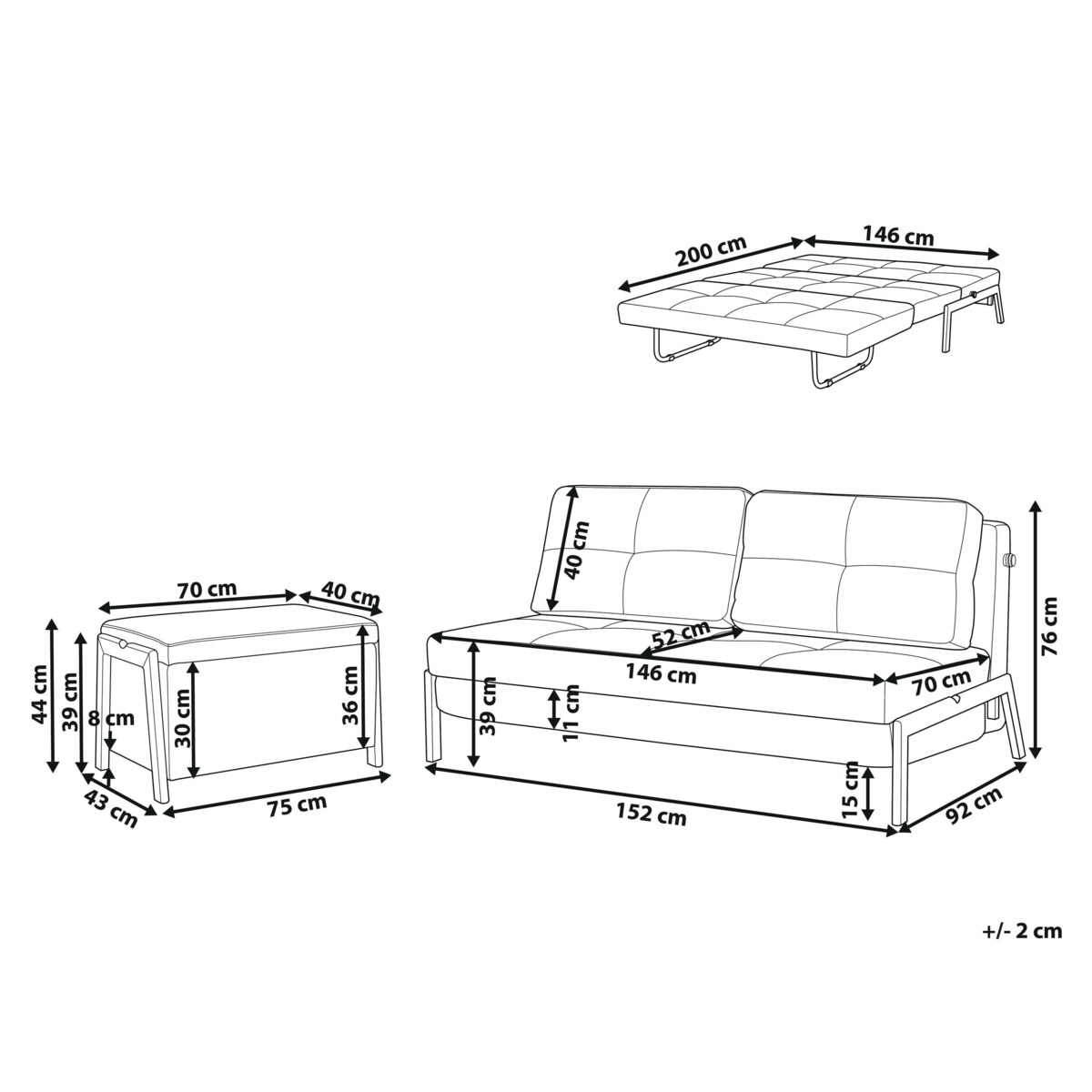 Komplet wypoczynkowy dla 3 osób EDLAND Jasnoszary z ławką