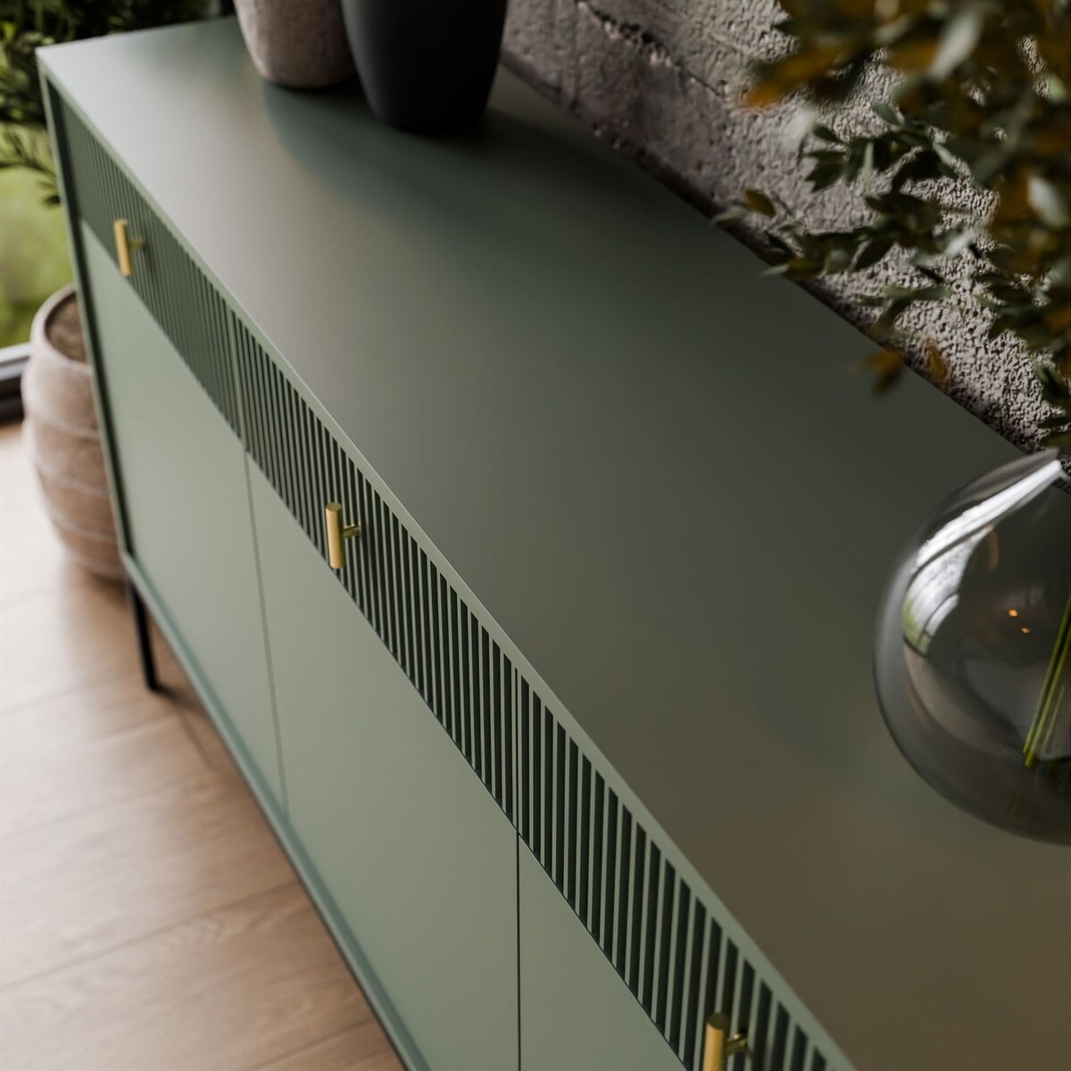 Komoda MIDNIGHT 3D3S z trzema szufladami na stelażu, zielona