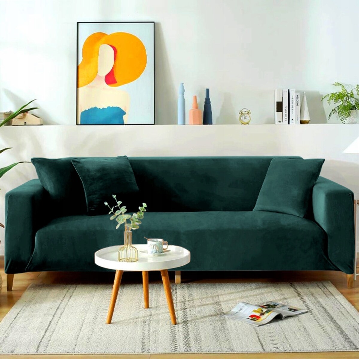 POKROWIEC NA KANAPĘ BUTELKOWA ZIELEŃ WELUR 4 OSOBOWY [22P4]