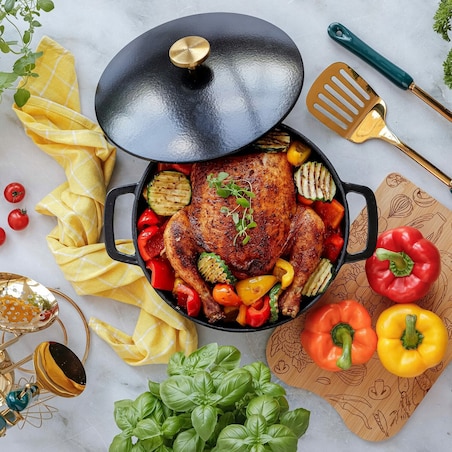 Gęsiarka żeliwna emaliowana brytfanna garnek 5 L okrągła czarna na święta