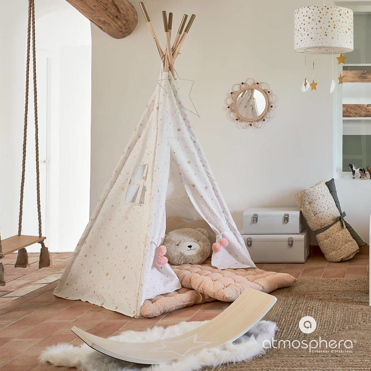 Lustro dekoracyjne CAMPAGNE w oprawie z rattanu, Ø 38 cm