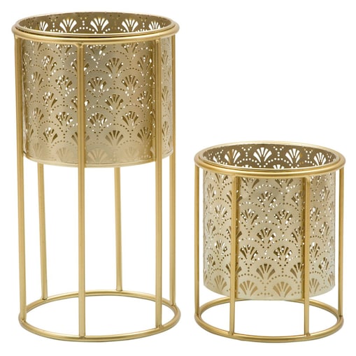 Kwietnik metalowy NAT, zestaw 2 szt., złoty, Ø 21x40 i 19x22 cm