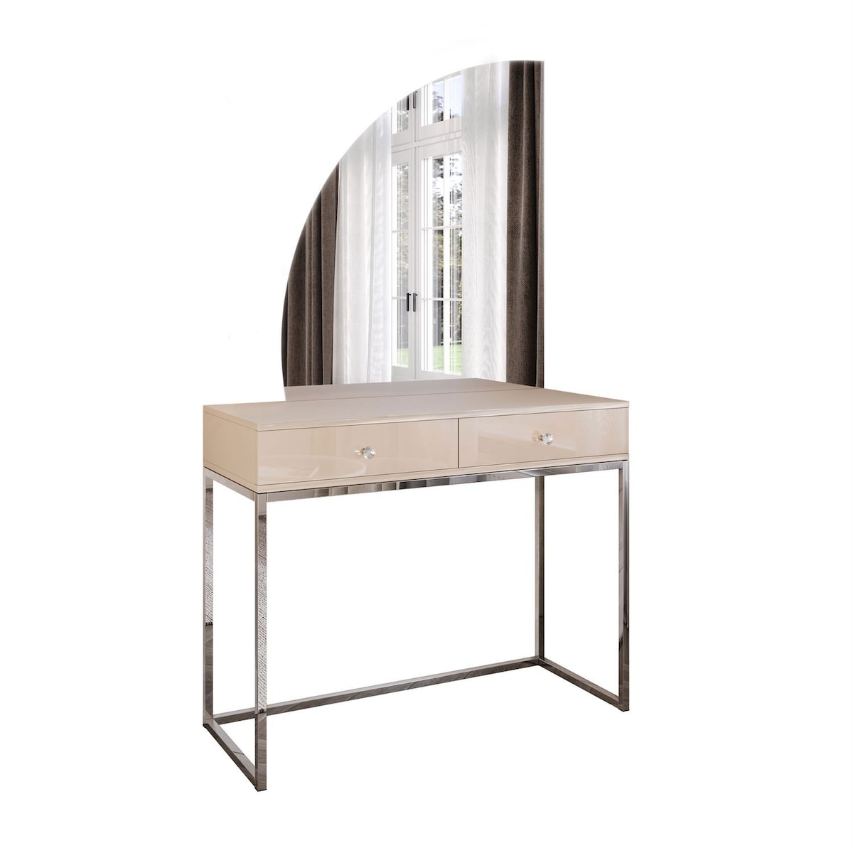 Toaletka kosmetyczna QUINNIE KASZMIR z lustrem LED chrom, lewa, uchwyt biały kryształ