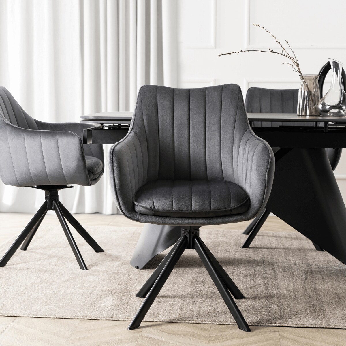 Krzesło Obrotowe Kubełkowe Welurowe Do Jadalni Salonu Szary MUMBAI