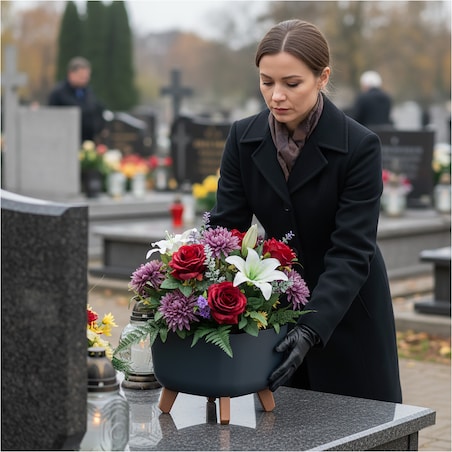 Donica Na Cmentarz Doniczka Na Nóżkach Na Wszystkich Świętych Antracytowa 24 Cm