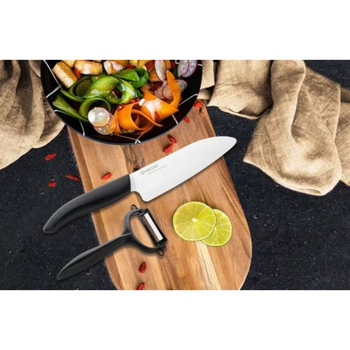 Zestaw: nóż Santoku Gen + obieraczka, Kyocera