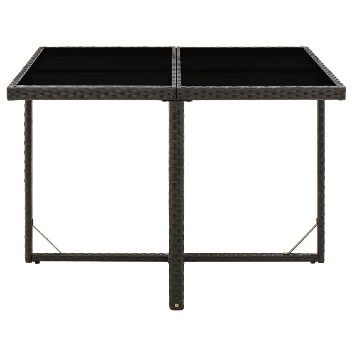 vidaXL Stół ogrodowy, czarny, 109x107x74 cm, polirattan i szkło