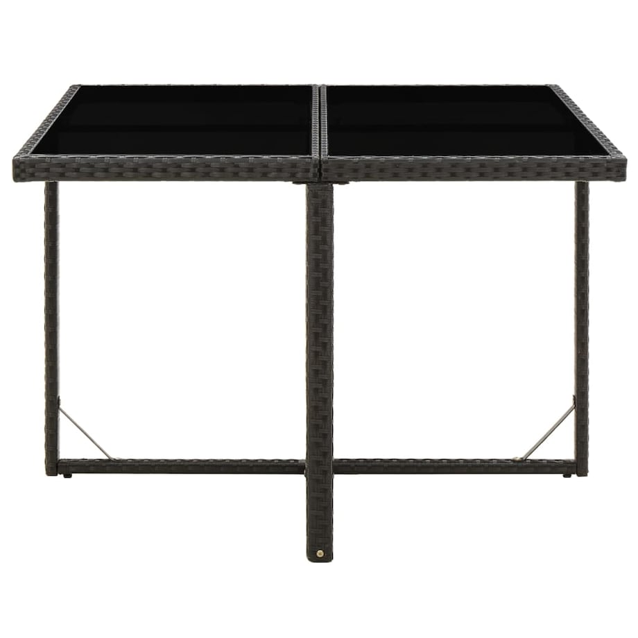 vidaXL Stół ogrodowy, czarny, 109x107x74 cm, polirattan i szkło