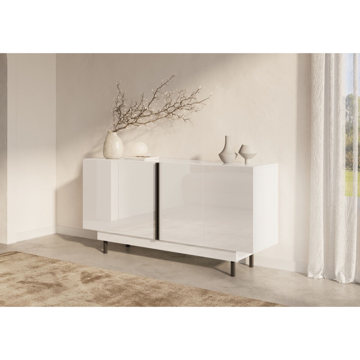 Elegancka biała komoda Dancan ARTEMISA ze złotymi dodatkami / szer. 163 cm