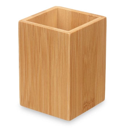 Kubek na szczoteczki do zębów, kwadratowy, bambusowy, 6,8 x 6,8 x 9,7 cm