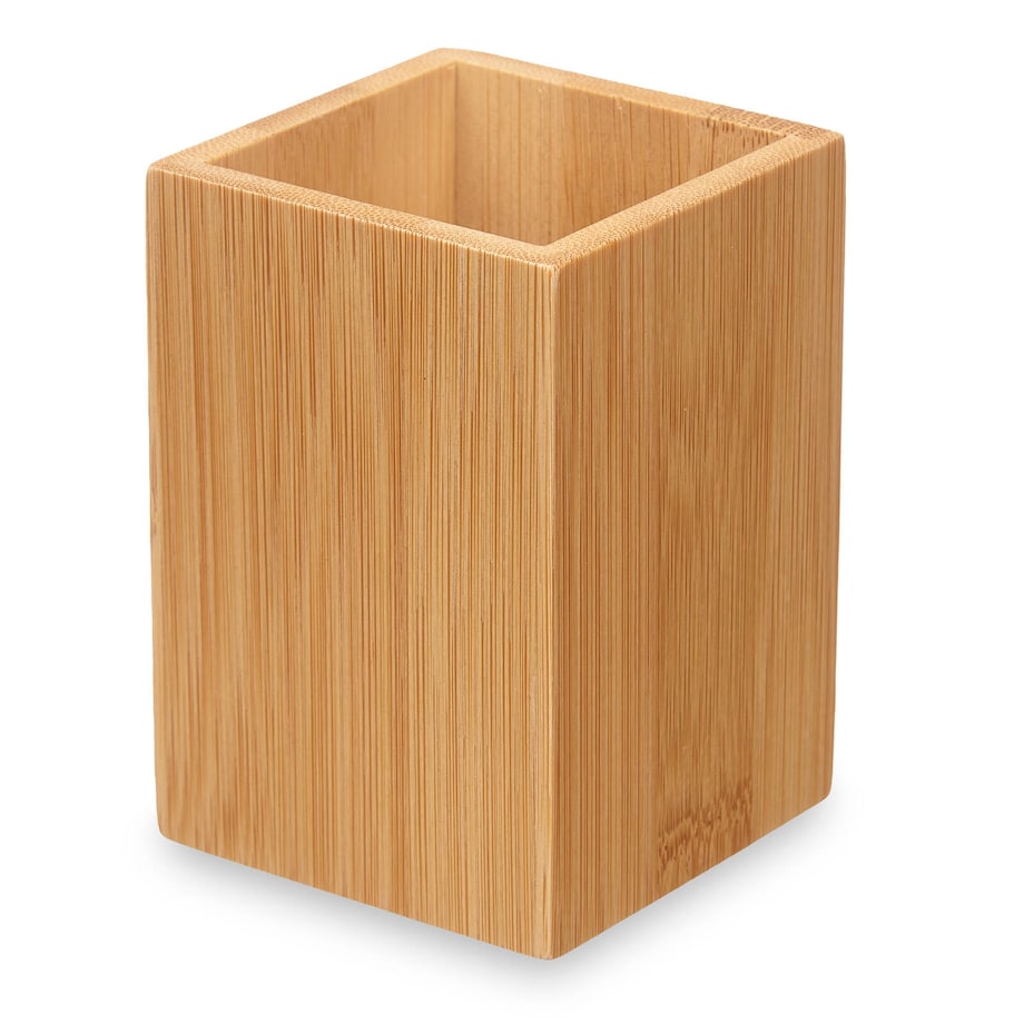 Kubek na szczoteczki do zębów, kwadratowy, bambusowy, 6,8 x 6,8 x 9,7 cm