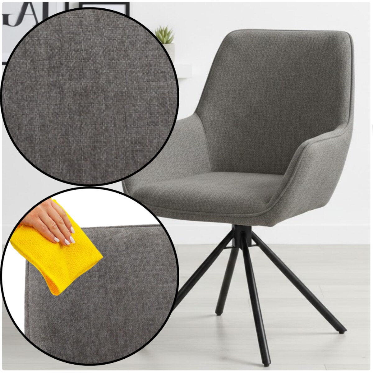 Krzesło tapicerowane nowoczesne wygodne szarepikowane do jadalni salonu