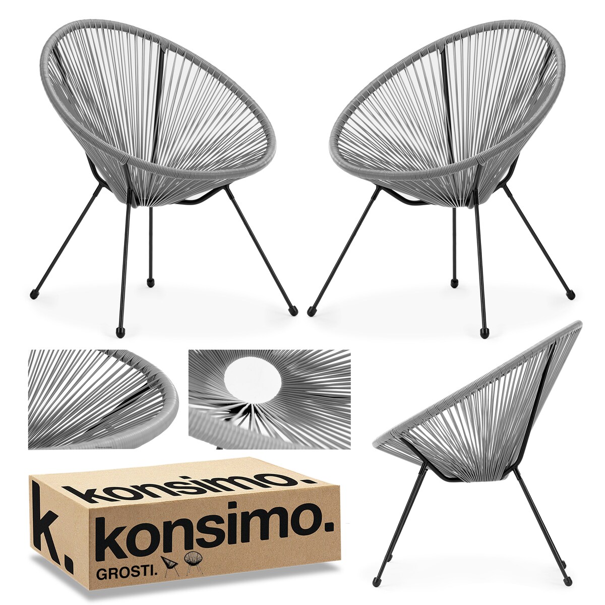 KONSIMO GROSTI Zestaw foteli rattanowych Acapulco, 2 sztuki, szary