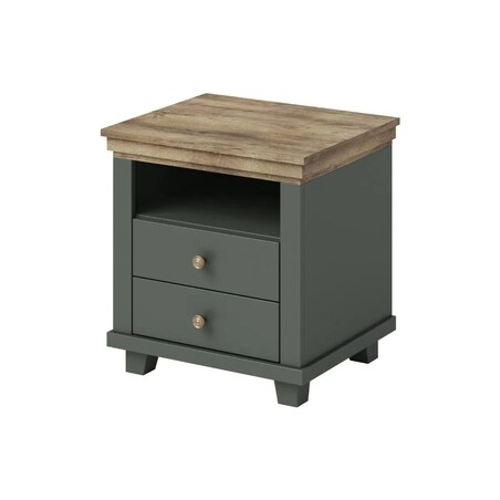 Szafka nocna EVORA 2S zielona/dąb lefkas
