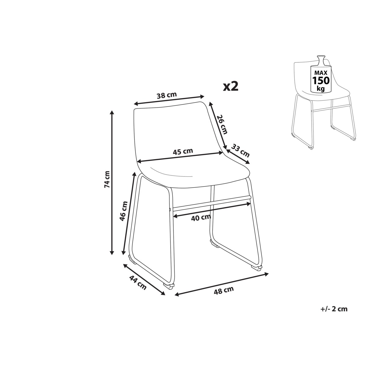 Zestaw 2 krzeseł do jadalni brązowy BATAVIA