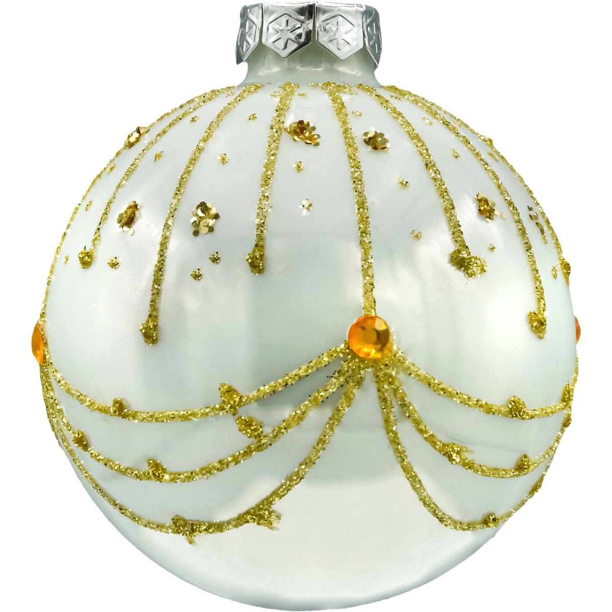 Bombki okrągłe: perłowa biel z kryształkami