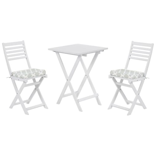 Zestaw mebli balkonowych drewniany biały z poduszkami miętowymi FIJI