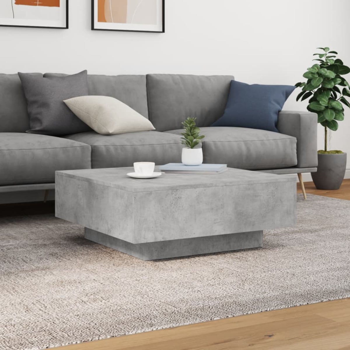 vidaXL Stolik kawowy z podświetleniem LED, szarość betonu, 80x80x31 cm