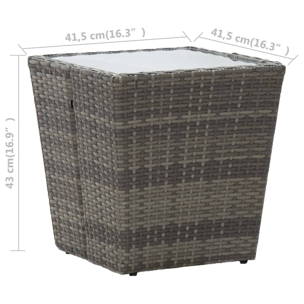 vidaXL Stolik herbaciany, szary, 41,5x41,5x43 cm, rattan PE i szkło