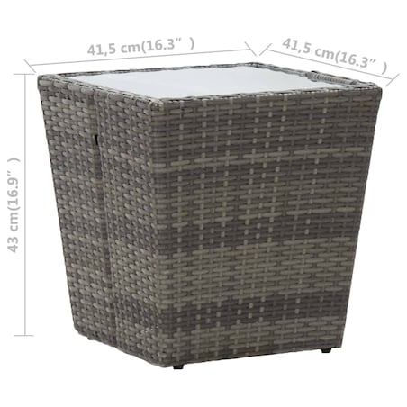 vidaXL Stolik herbaciany, szary, 41,5x41,5x43 cm, rattan PE i szkło