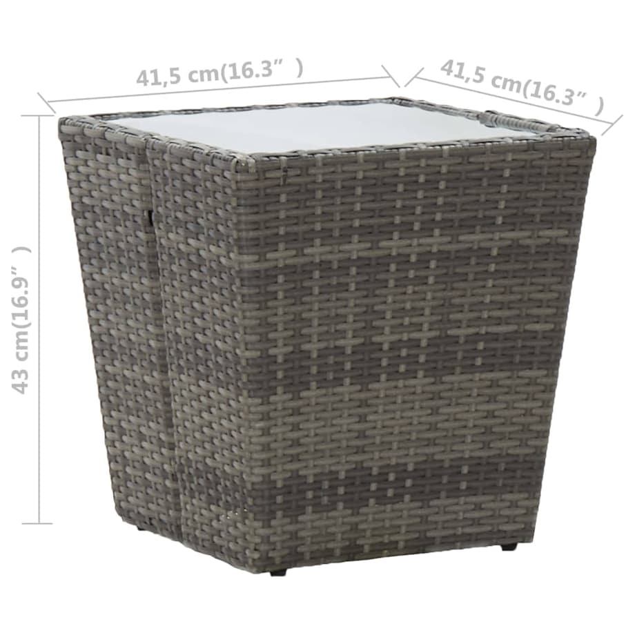 vidaXL Stolik herbaciany, szary, 41,5x41,5x43 cm, rattan PE i szkło