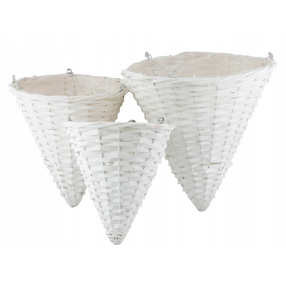 3 szt. KWIETNIK wiszący STOŻEK drewniany biały