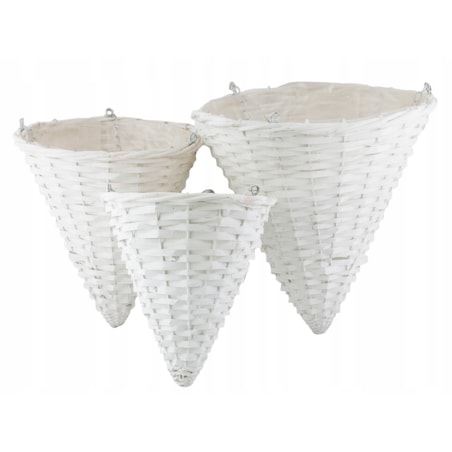 3 szt. KWIETNIK wiszący STOŻEK drewniany biały